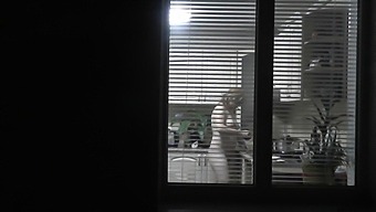 Naked Family Member Seduces Voyeur In Kitchen